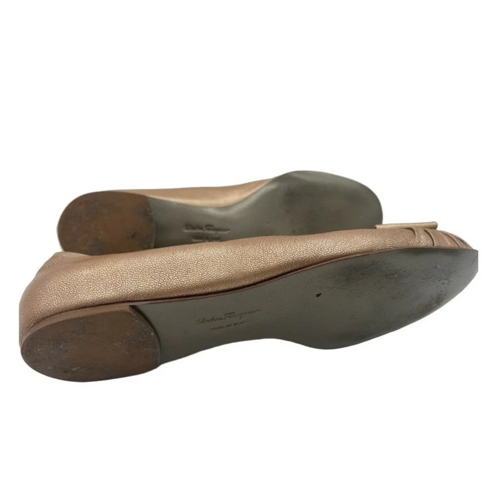 Salvatore Ferragamo Ballet Flats Women's Size 10 Gold Gancini Bow Shoes